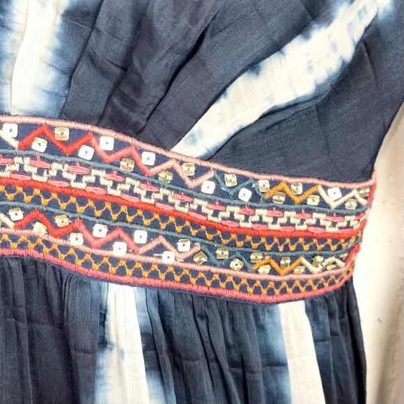 Anthropologie Verb Pallavi Singhee Beaded Tie Dye Mini Dress Blue Lyocell XSP - Picture 9 of 12